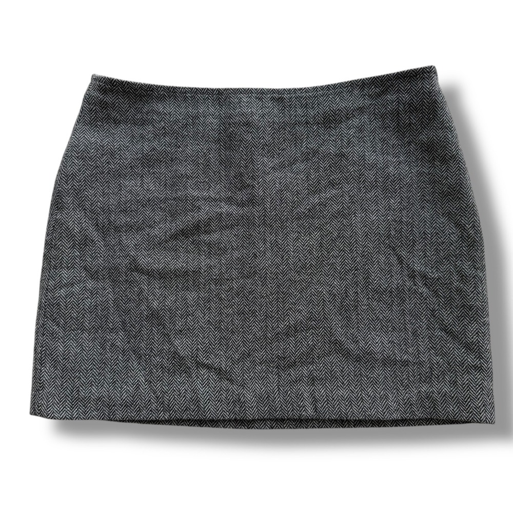 Old Navy Sz 2 Black White Herringbone Pink Line Wool Blend Mini Skirt Y2K Preppy